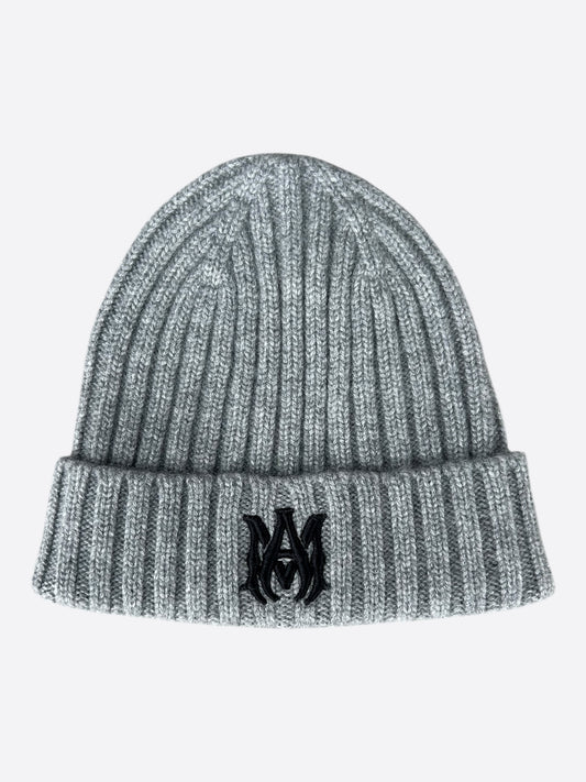 Amiri Grey & Black MA Logo Embroidered Cashmere Beanie