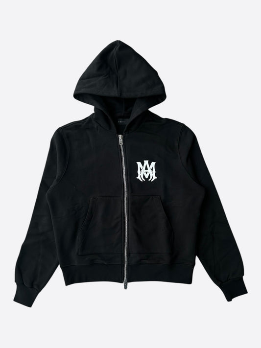 Amiri Black & White MA Core Logo Zip Up Hoodie