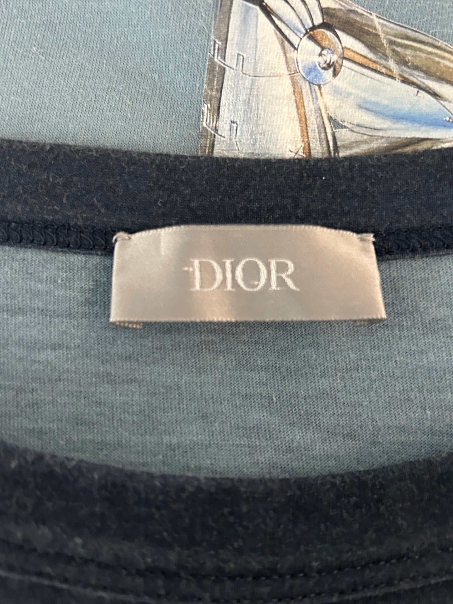 Dior Sorayama Blue Gradient Robot Logo T-Shirt