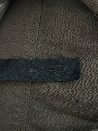 Chrome Hearts Olive & Black Leather Fleur Patch Button Up Shirt