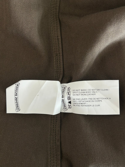 Chrome Hearts Olive & Black Leather Fleur Patch Button Up Shirt