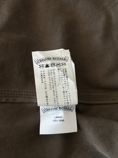 Chrome Hearts Olive & Black Leather Fleur Patch Button Up Shirt