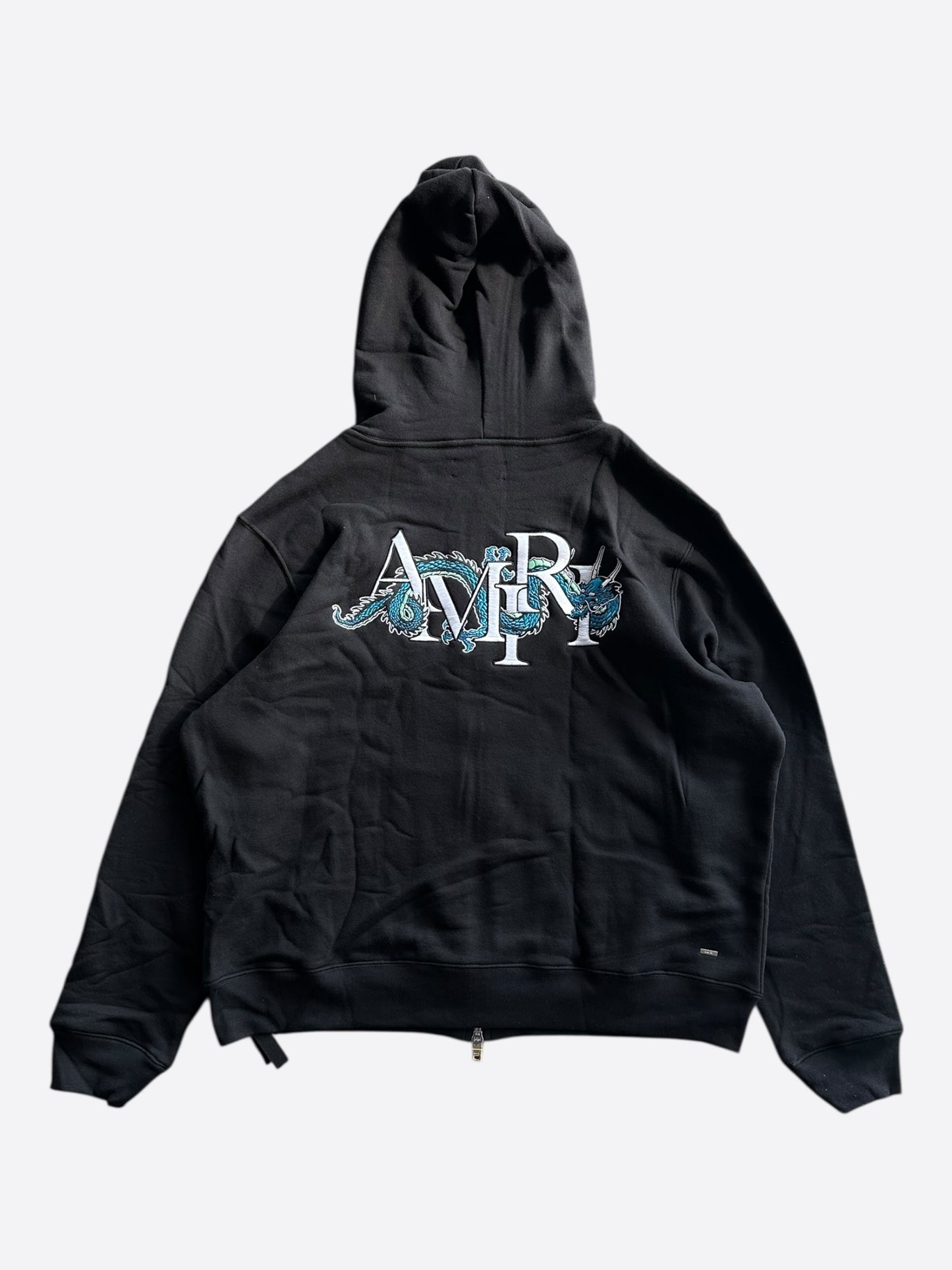 Amiri Black & White Embroidered Dragon Logo Zip Up Hoodie