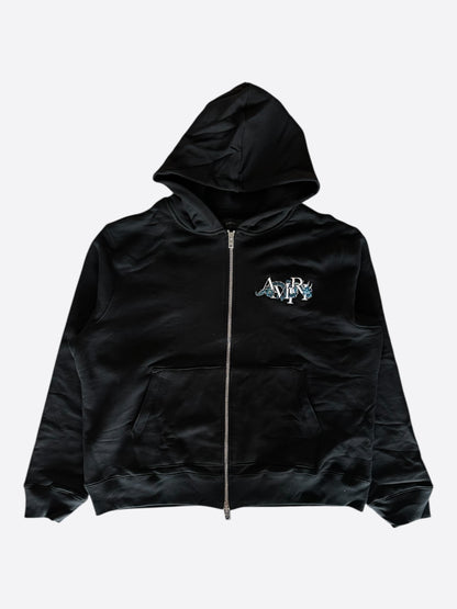 Amiri Black & White Embroidered Dragon Logo Zip Up Hoodie