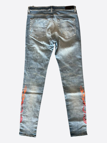 Amiri Clay Indigo Bandana Flame Patch Jeans