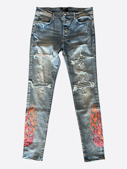 Amiri Clay Indigo Bandana Flame Patch Jeans