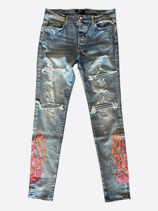 Amiri Clay Indigo Bandana Flame Patch Jeans
