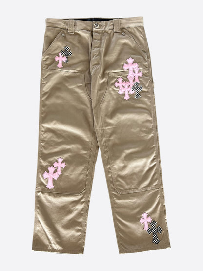 Chrome Hearts Tan Pink & Checkered Cross Patch Carpenter Pants