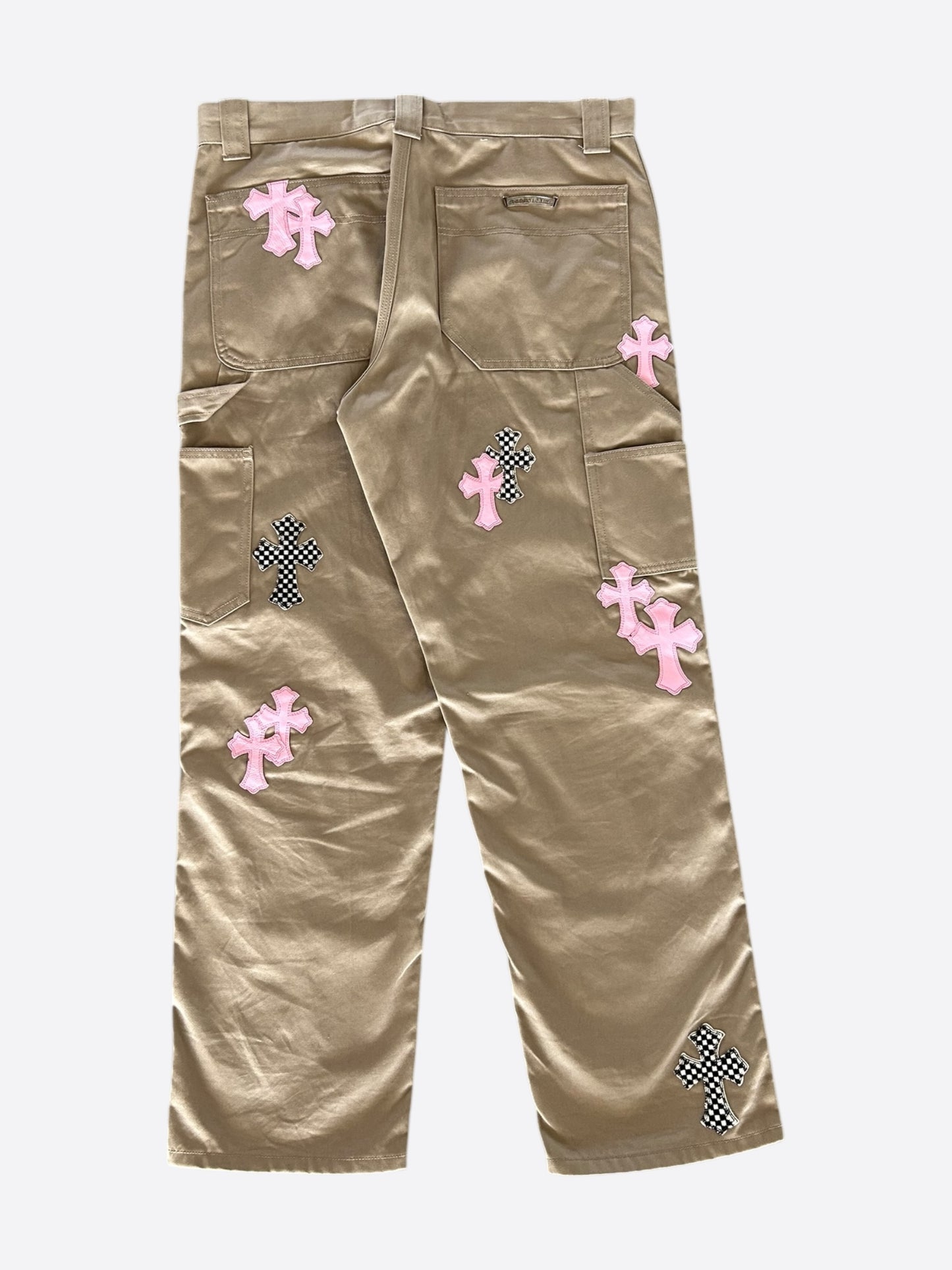 Chrome Hearts Tan Pink & Checkered Cross Patch Carpenter Pants