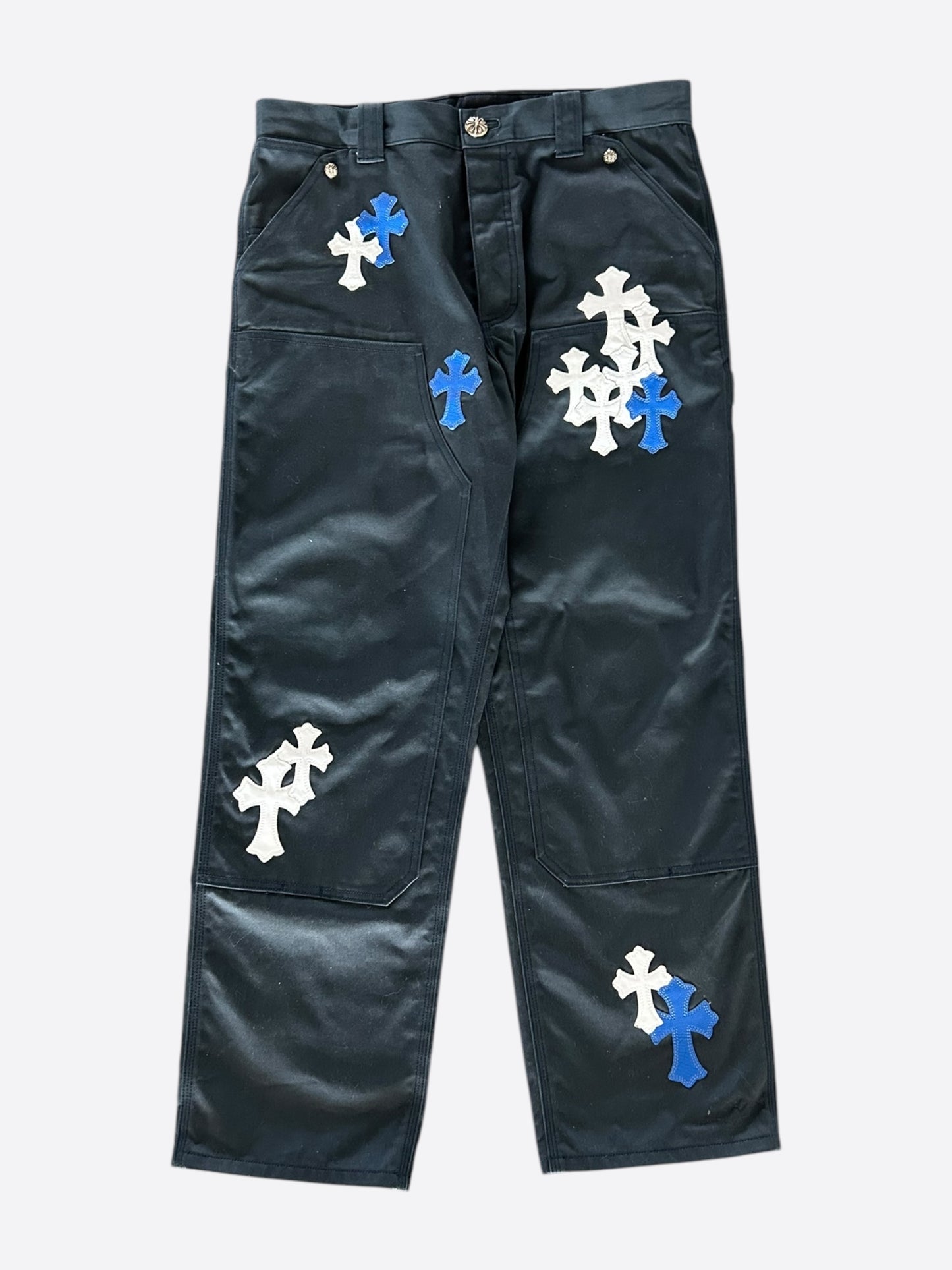 Chrome Hearts Black White & Blue Cross Patch Carpenter Pants