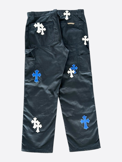 Chrome Hearts Black White & Blue Cross Patch Carpenter Pants