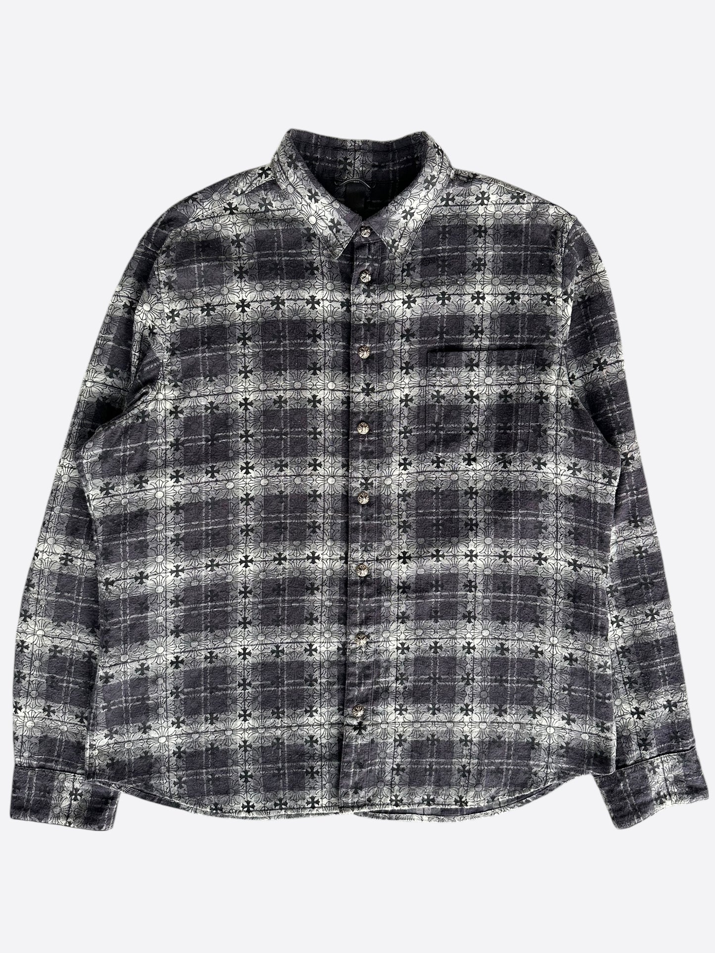 Chrome Hearts Grey Cross Patch Jacquard Button Up Shirt