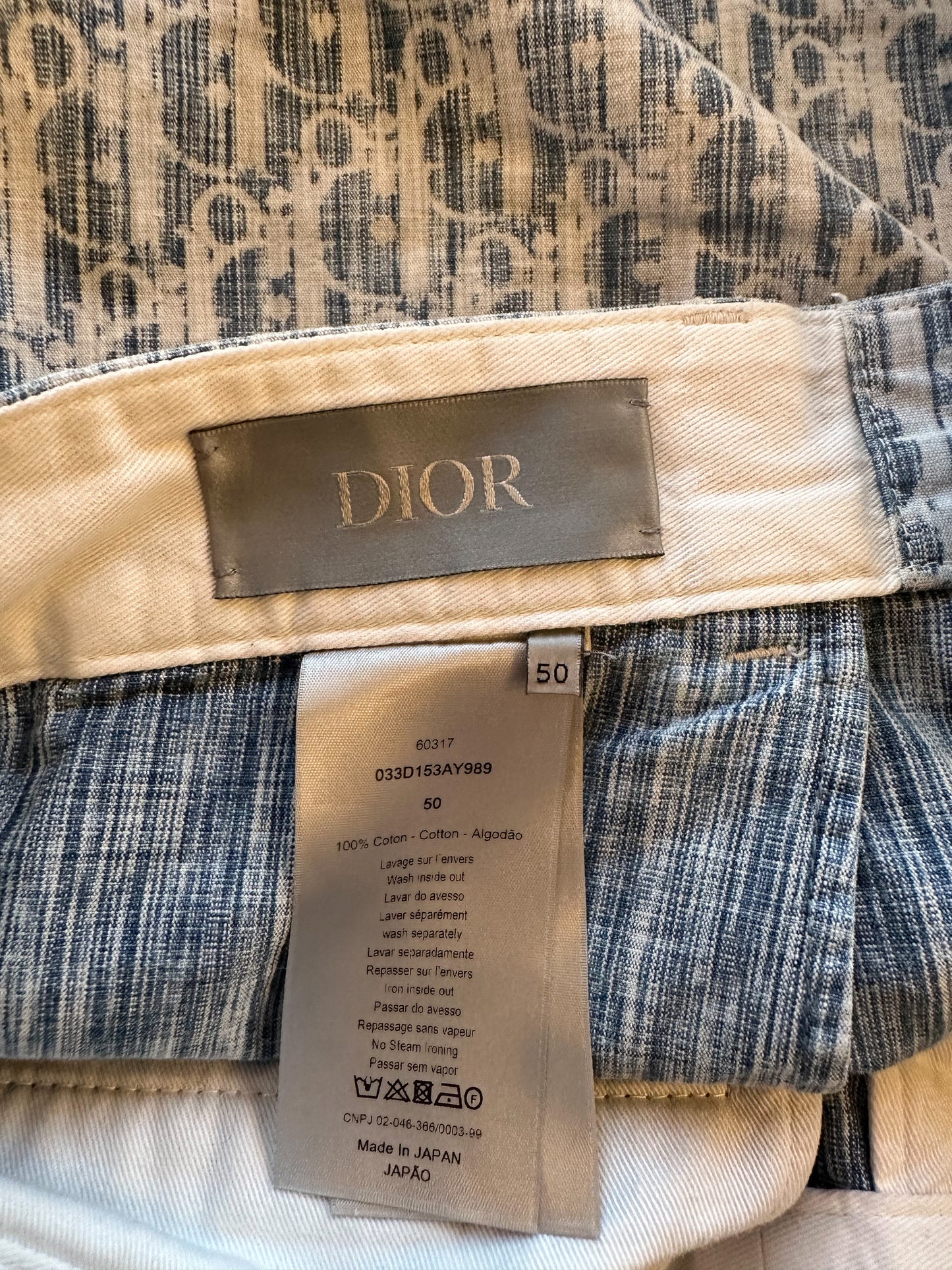 Dior Blue & White Oblique Denim Shorts