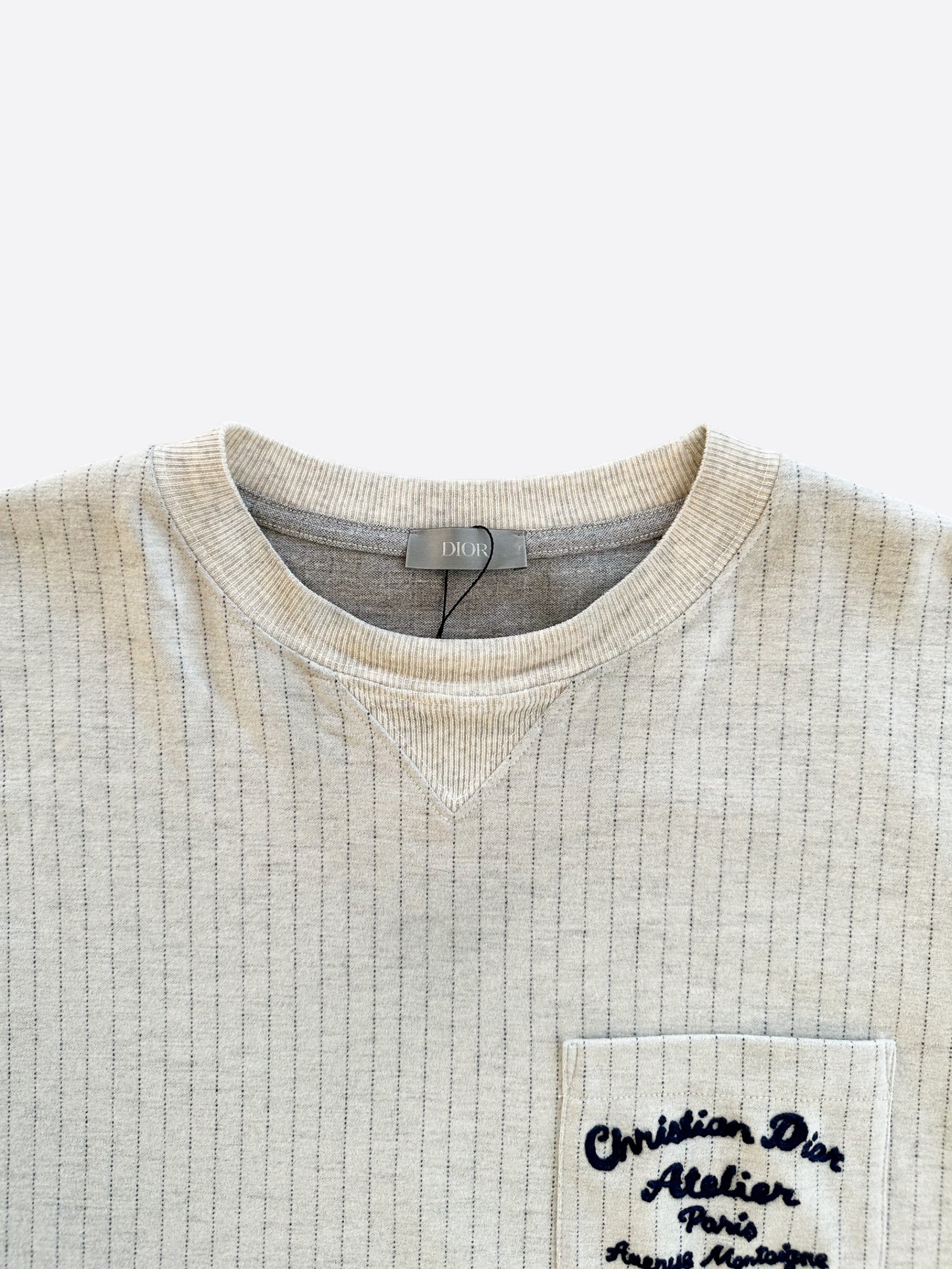 Dior Grey Pinstripe Atelier Embroidered T-Shirt – Savonches
