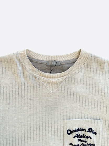 Dior Grey Pinstripe Atelier Embroidered T-Shirt