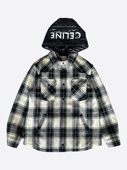 Celine Black & White Hood Logo Wool Jacket