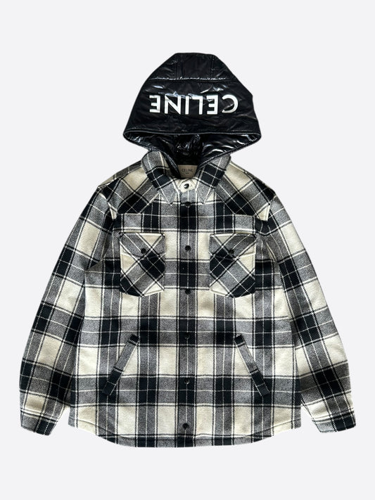 Celine Black & White Hood Logo Wool Jacket