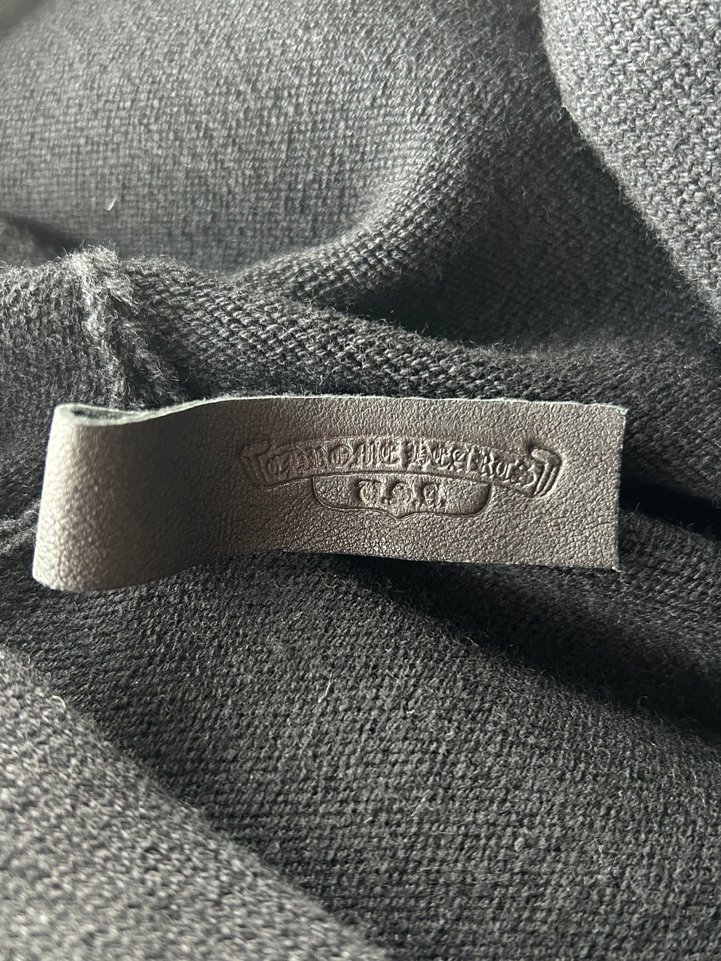 Chrome Hearts Black & White Leather Triple Cross Patch Cashmere Hoodie