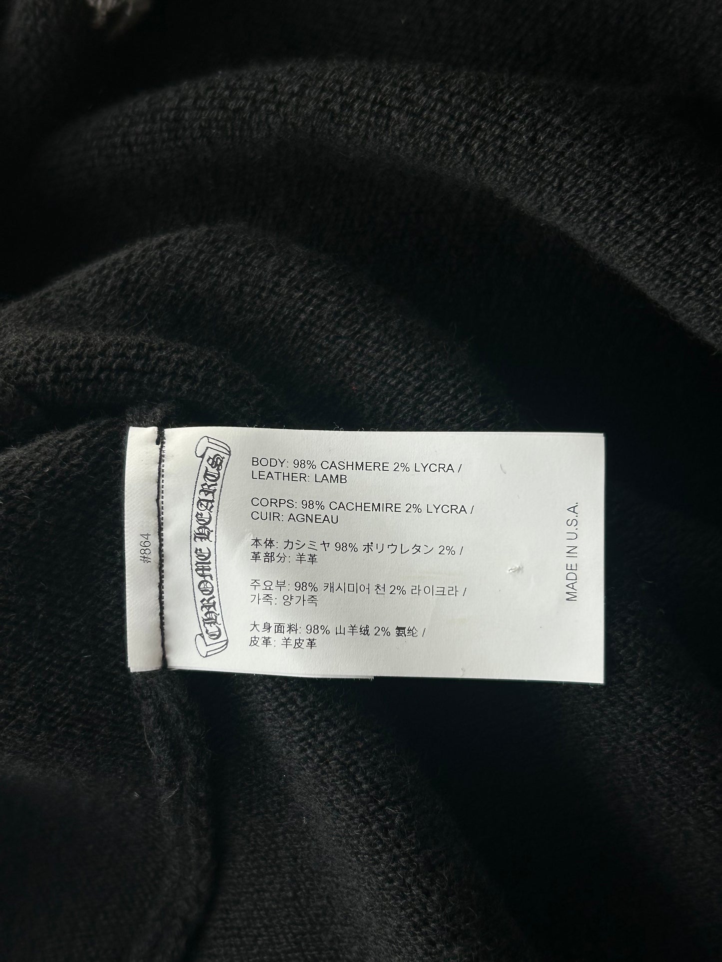 Chrome Hearts Black & White Leather Triple Cross Patch Cashmere Hoodie