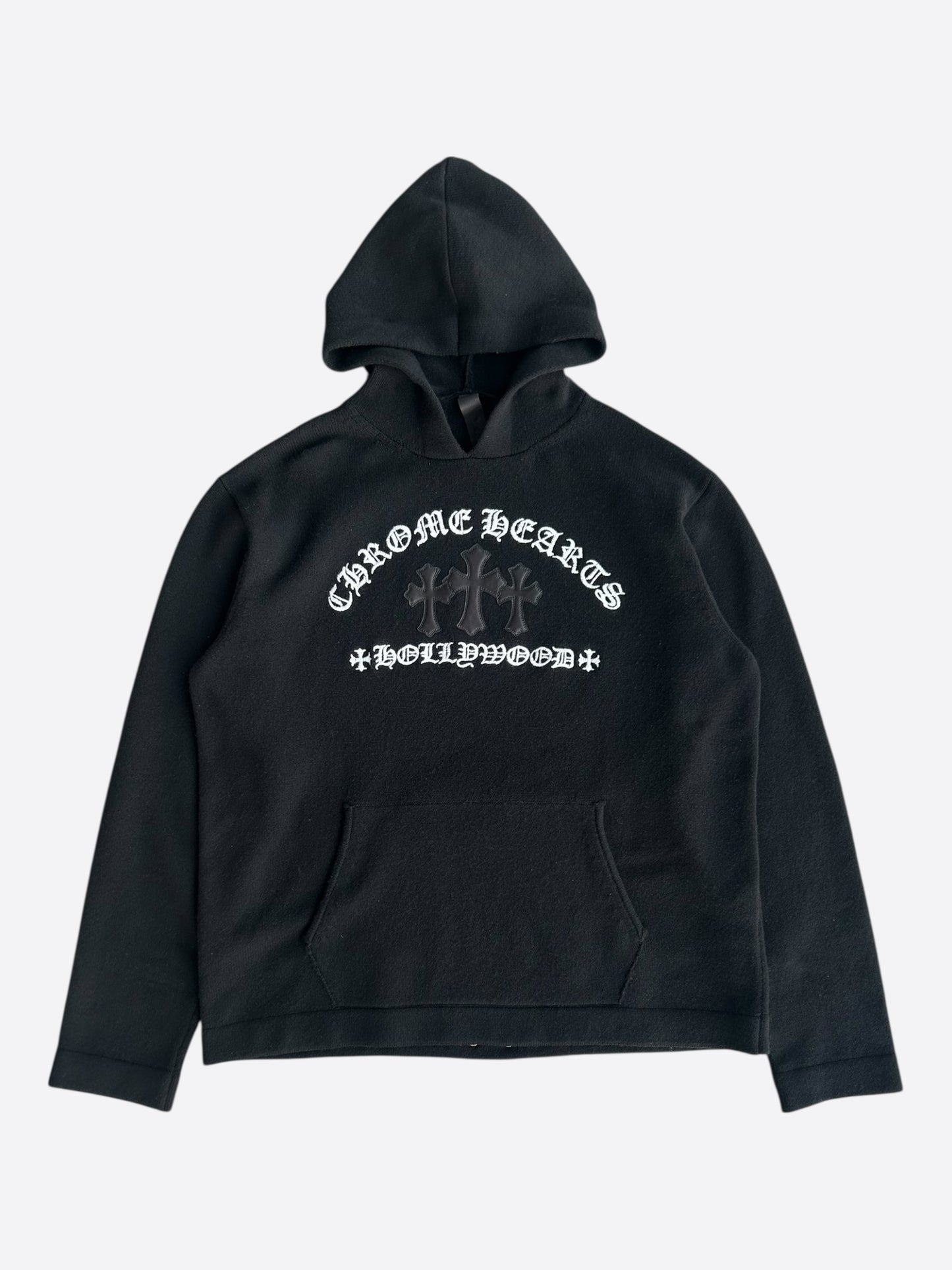 Chrome Hearts Black & White Leather Triple Cross Patch Cashmere Hoodie