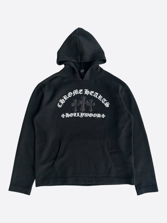 Chrome Hearts Black & White Leather Triple Cross Patch Cashmere Hoodie