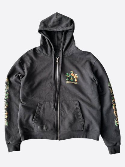 Chrome Hearts Black & Camouflage Cross Horseshoe Logo Zip Up Hoodie