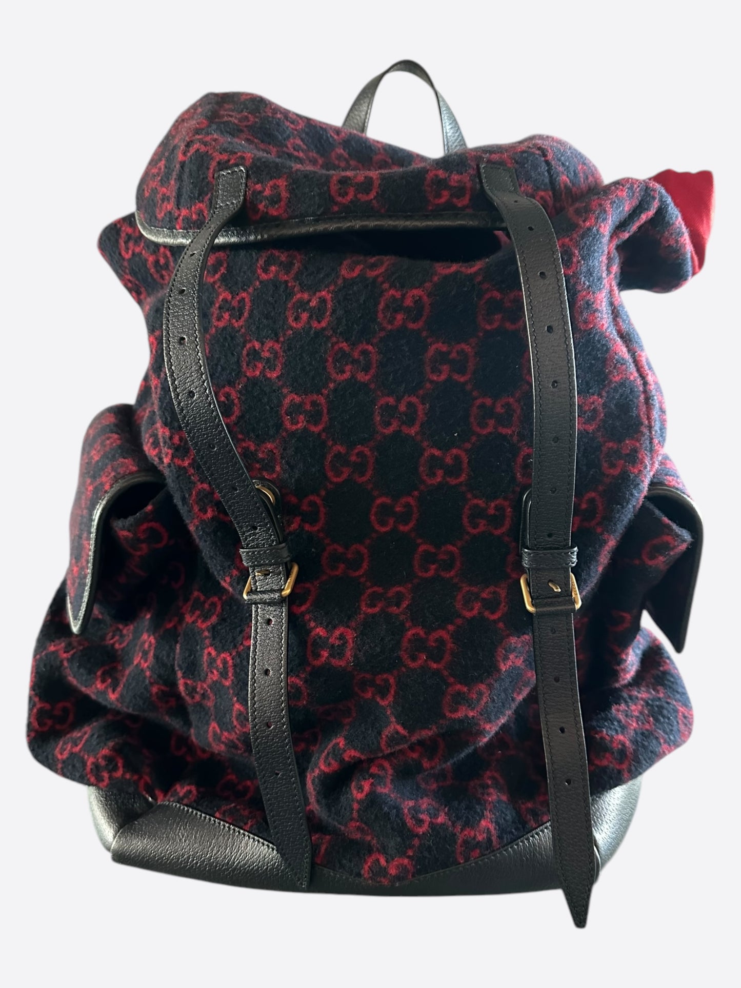 gucci mini backpack red Gucci Navy & Red GG Monogram Wool Backpack – Savonches