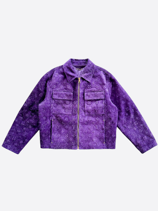 Louis Vuitton Purple Embossed Monogram Suede Workwear Jacket