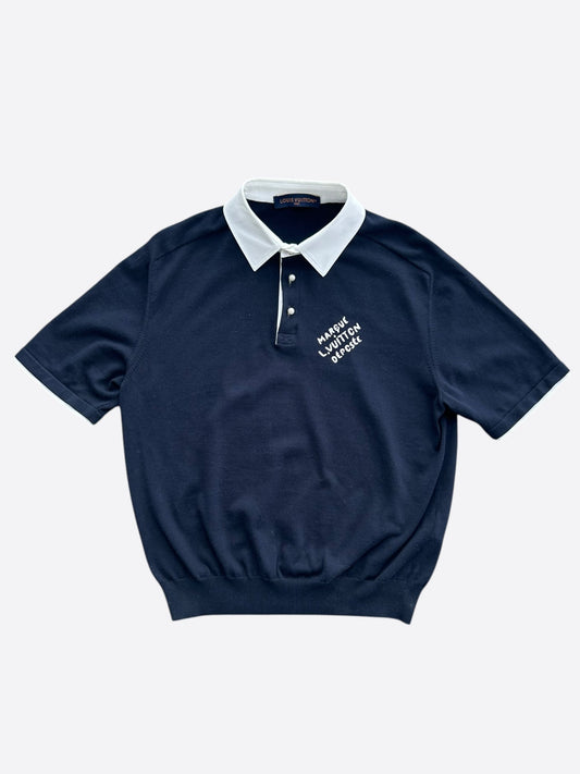 Louis Vuitton Navy & White Logo Embroidered Polo T-Shirt