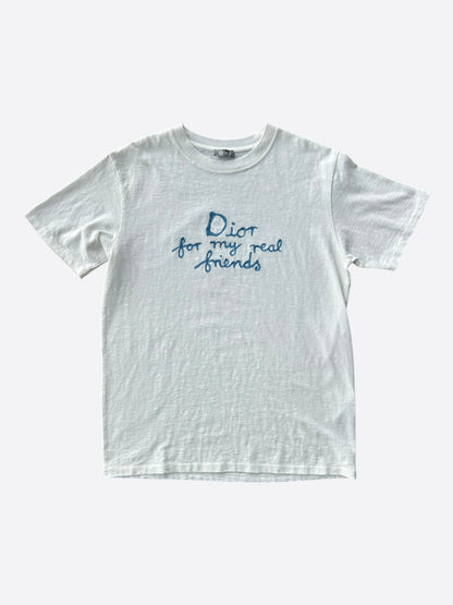 Dior White & Blue "Dior for my real friends" Embroidered Logo T-Shirt