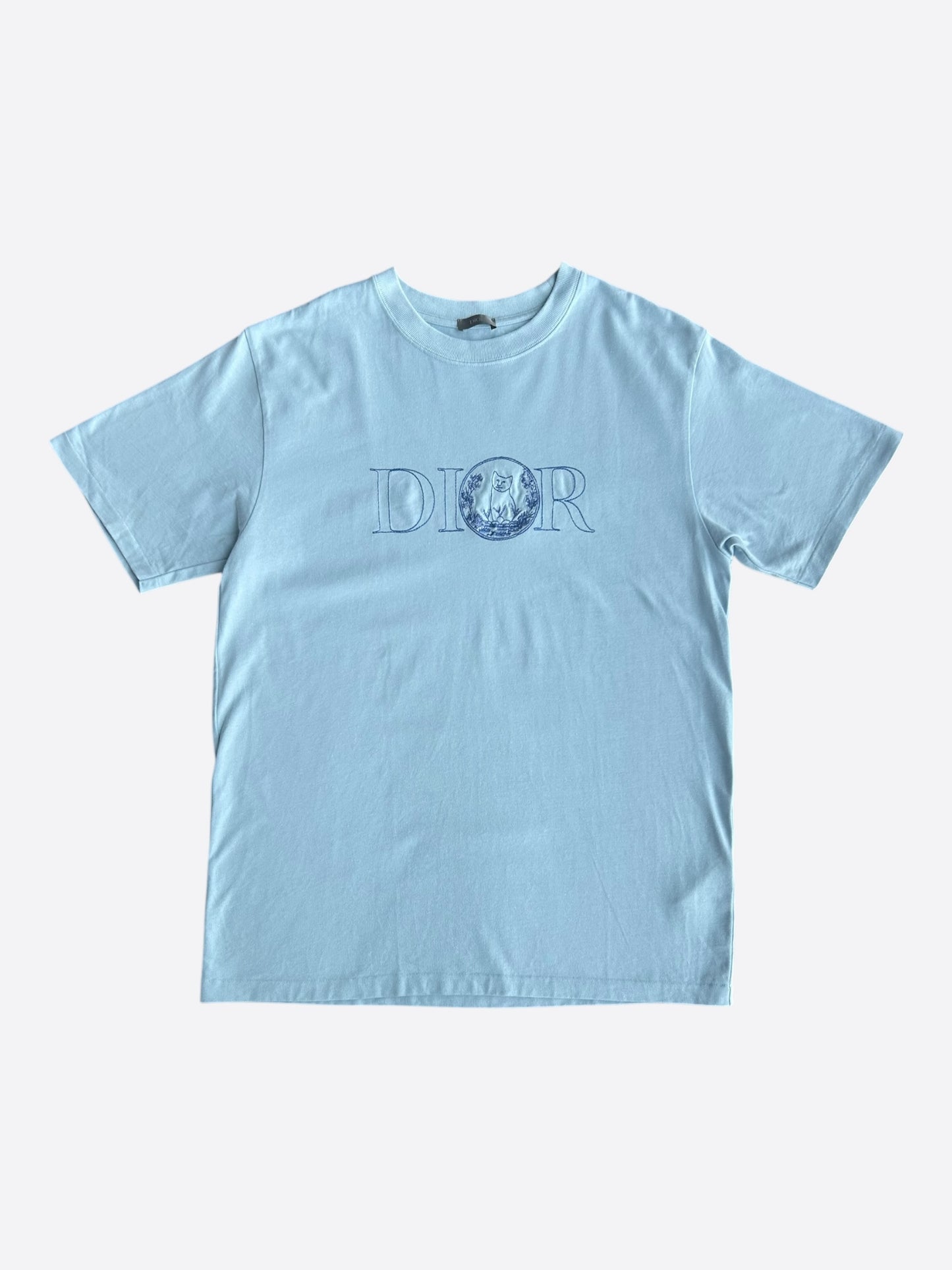 Dior Light Blue Embroidered Logo T-Shirt