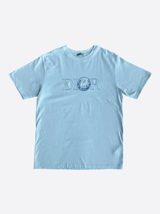 Dior Light Blue Embroidered Logo T-Shirt