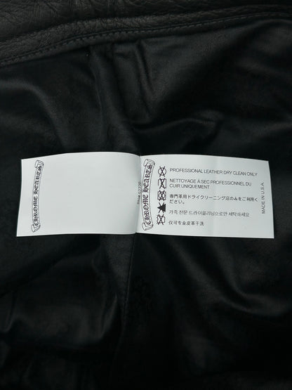 Chrome Hearts Black Leather Cross Patch Fleur Knee Jeans