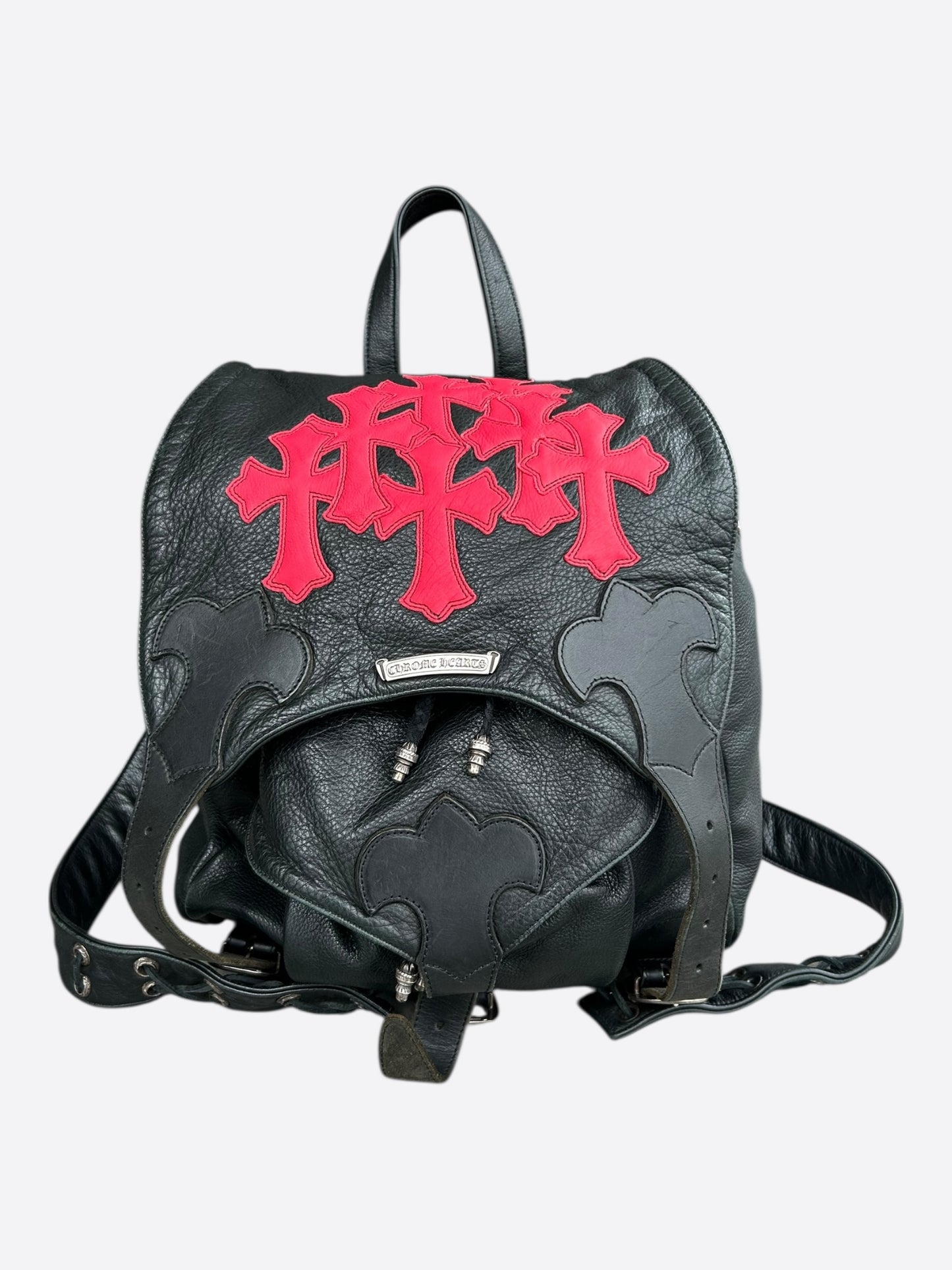 Chrome Hearts Black & Red Cross Patch Leather Gunslinger Backpack