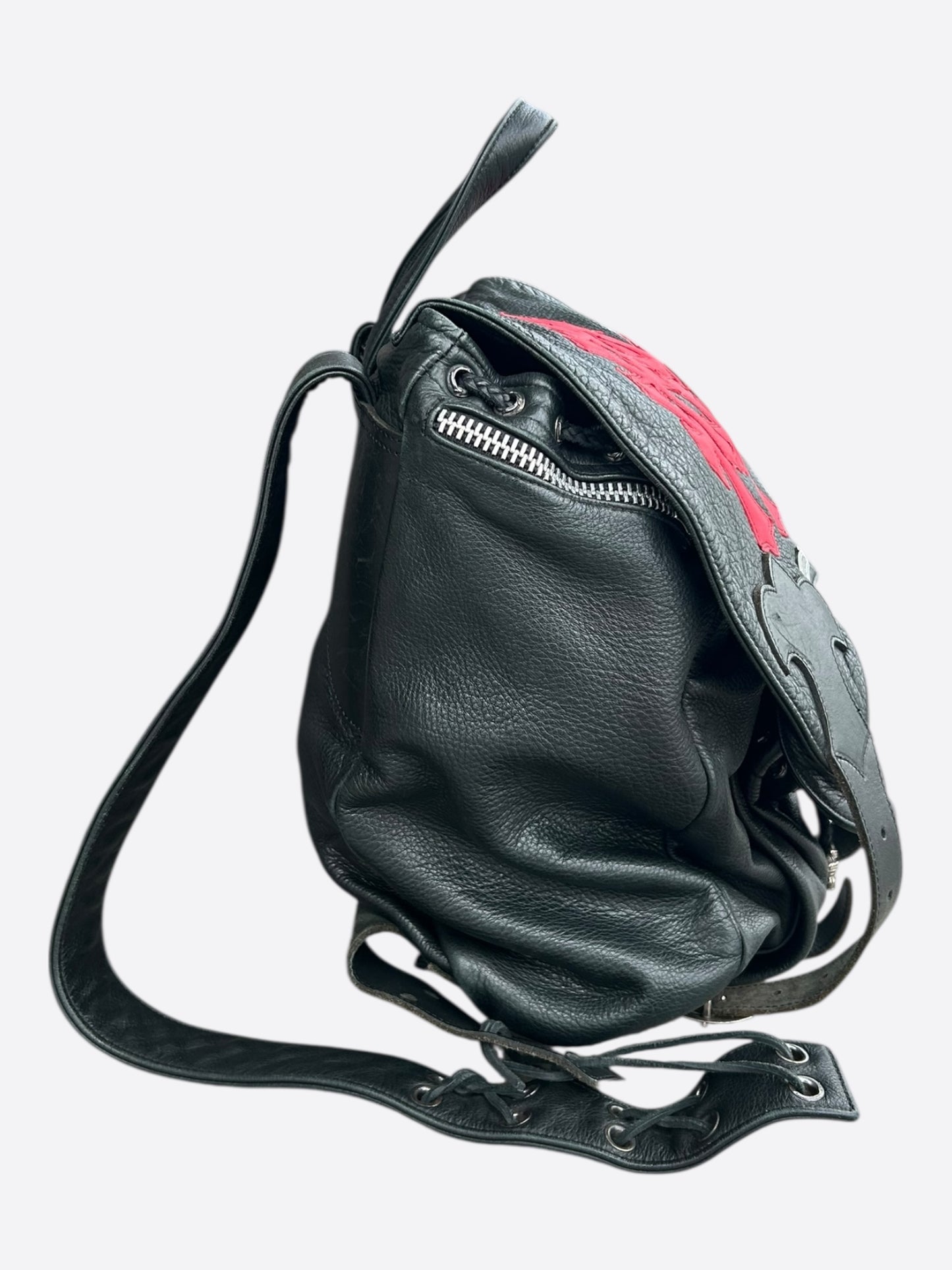 Chrome Hearts Black & Red Cross Patch Leather Gunslinger Backpack