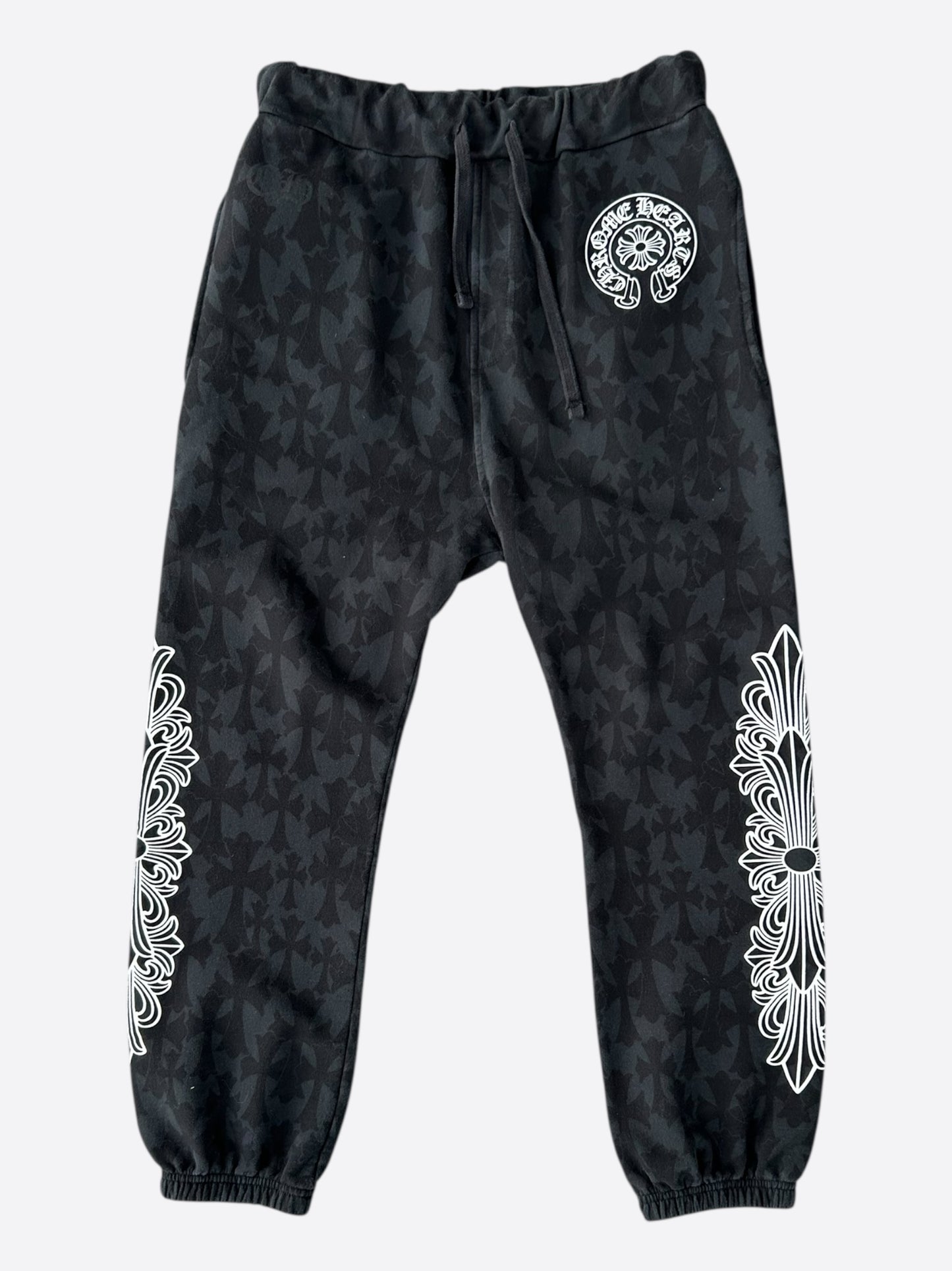 Chrome Hearts Black & White Horseshoe Logo Cross Jacquard Sweatpants
