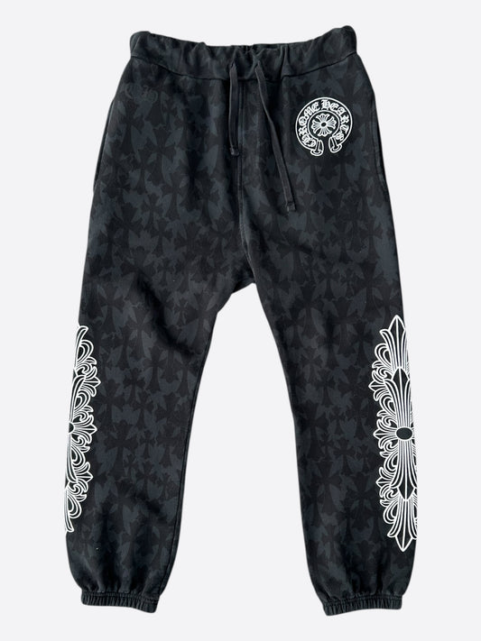 Chrome Hearts Black & White Horseshoe Logo Cross Jacquard Sweatpants