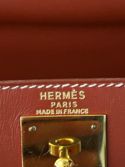 Hermes Sienne Red & Gold Hardware Box Leather Kelly 28