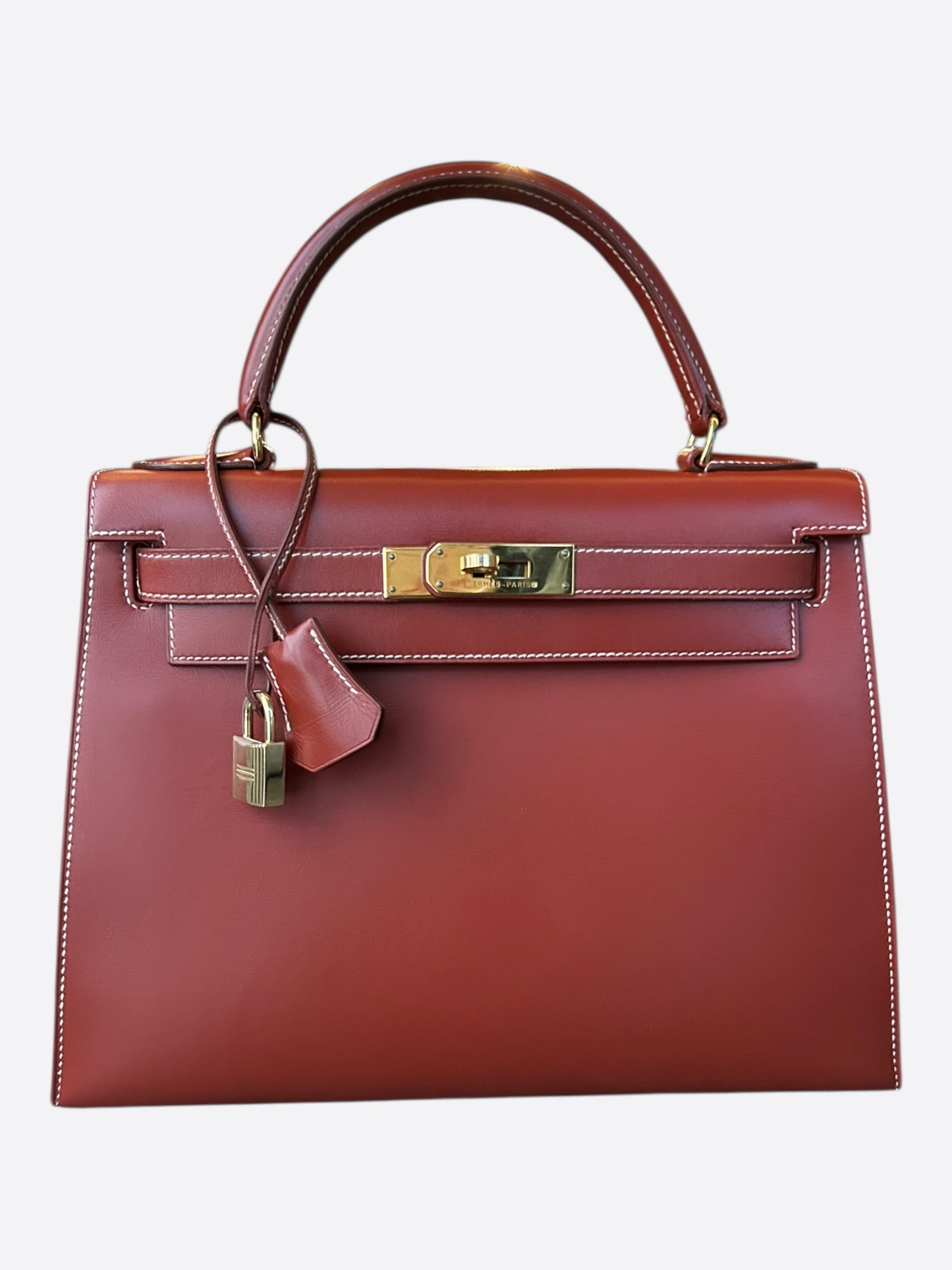 Hermes Sienne Red & Gold Hardware Box Leather Kelly 28