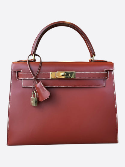 Hermes Sienne Red & Gold Hardware Box Leather Kelly 28
