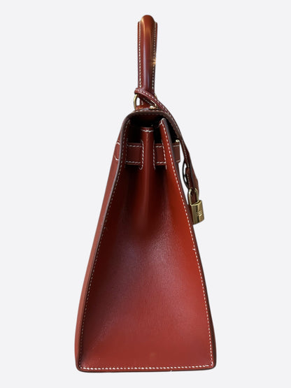 Hermes Sienne Red & Gold Hardware Box Leather Kelly 28