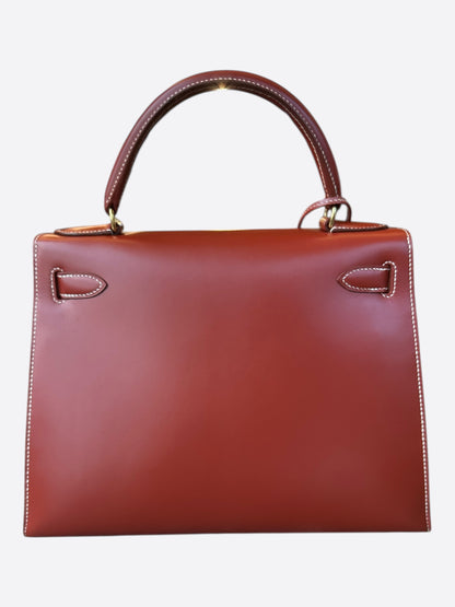 Hermes Sienne Red & Gold Hardware Box Leather Kelly 28
