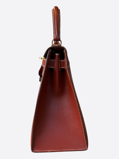 Hermes Sienne Red & Gold Hardware Box Leather Kelly 28