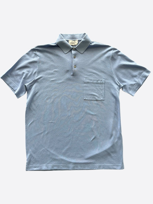 Hermes Blue H Embroidered Polo T-Shirt