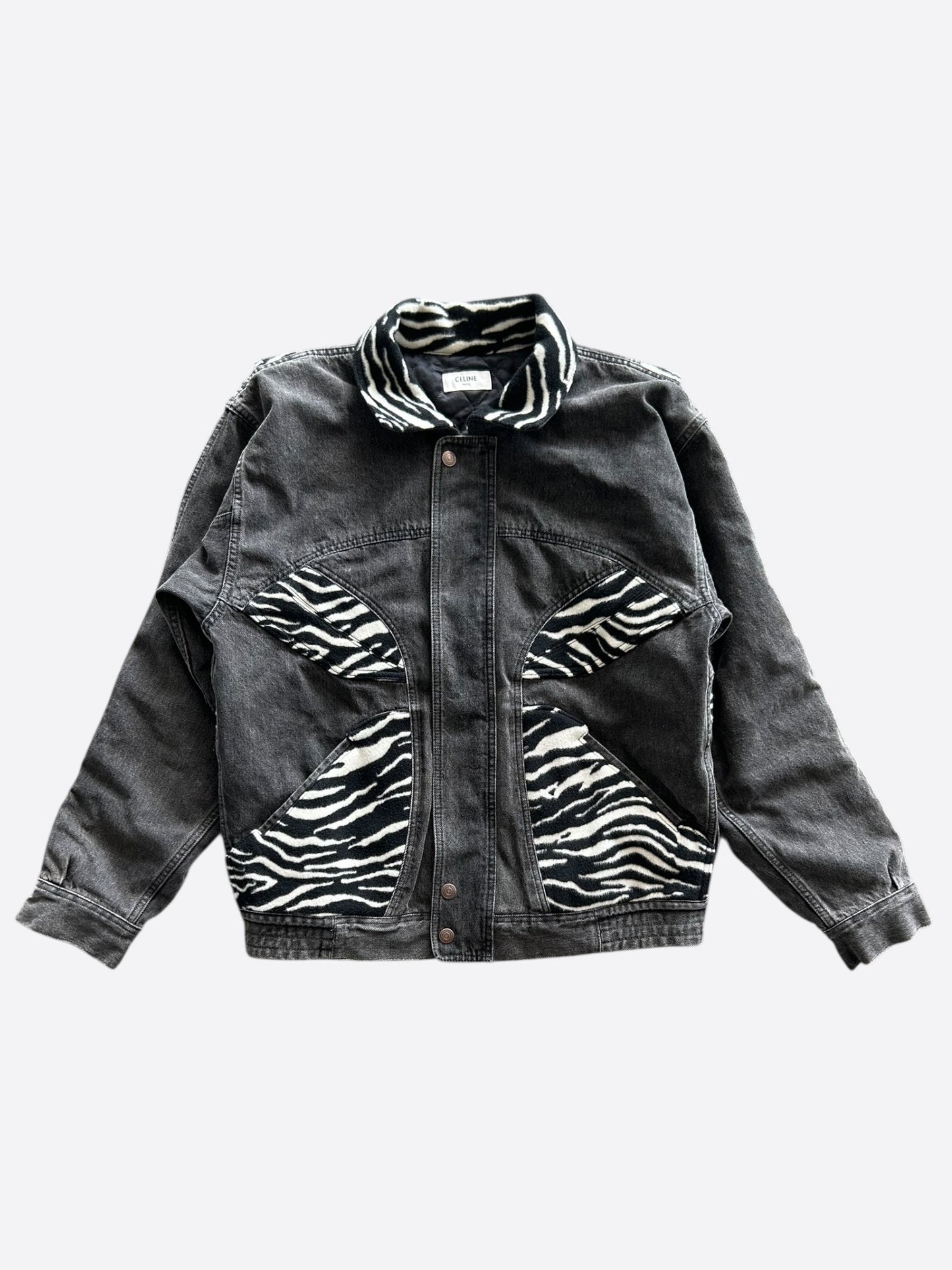 Celine Faded Black & Zebra Panel Denim Jacket