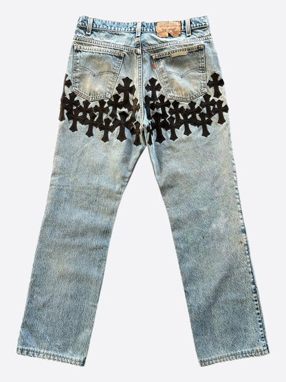 Chrome Hearts Levi's Blue & Black Cross Patch Jeans
