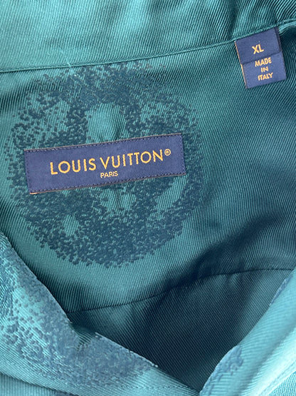 Louis Vuitton Green & Blue Monogram Silk Button Up Shirt