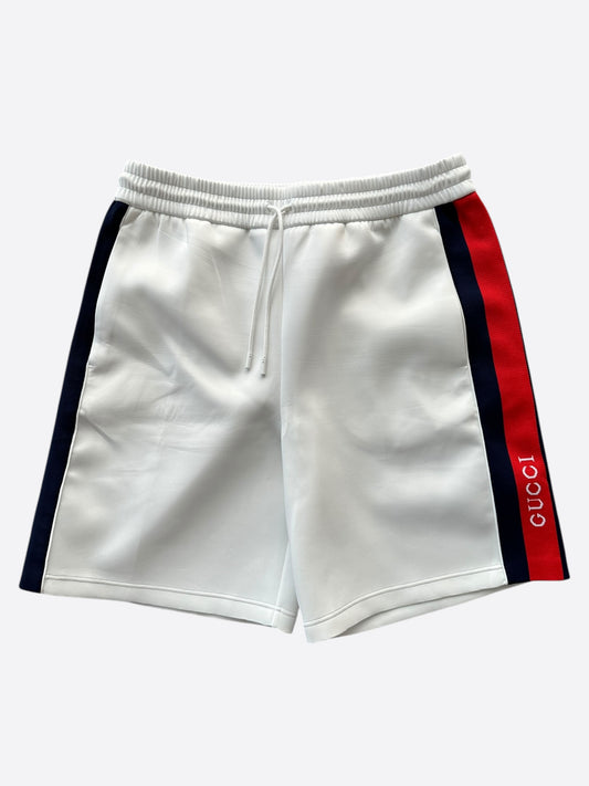 Gucci White & Red Striped Logo Shorts