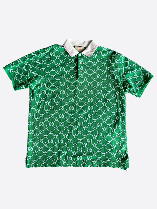 Gucci Green & White GG Star Monogram Polo T-Shirt