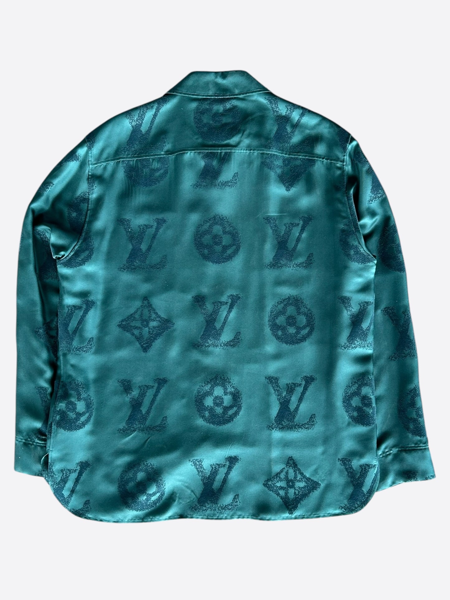 Louis Vuitton Green & Blue Monogram Silk Button Up Shirt